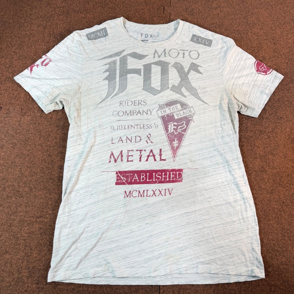 Fox Racing Moto T-Shirt Mens Large Slim Fit Gray In The Black Graphic Tee 3055